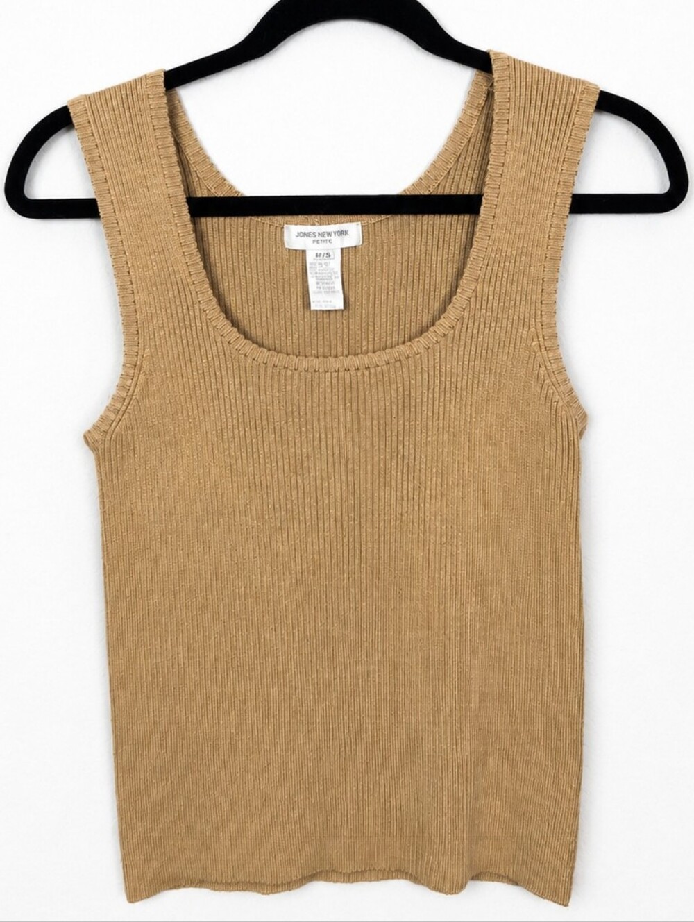 Vintage Y2K Jones New York Silk Knit Shell Tank Top Camel Ribbed Petite PS